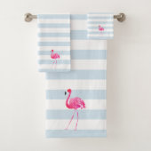 Rosa Flamingo Weiße und blaue Streifen Badhandtuch Set (Insitu)