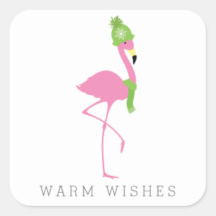 Rosa Flamingo-Winter-Aufkleber Quadratischer Aufkleber