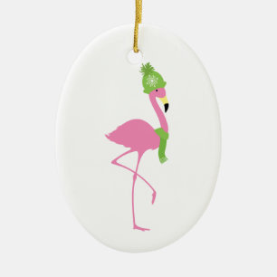 Rosa Flamingo-Winter-Weihnachtsverzierung Keramik Ornament