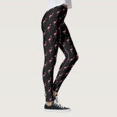 Rosa Flamingoillustration auf schwarzem Muster Leggings (Rechts)