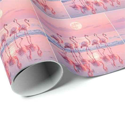 Rosa Flamingos am rosa Strand Geschenkpapier (Rolleneckpunkt)
