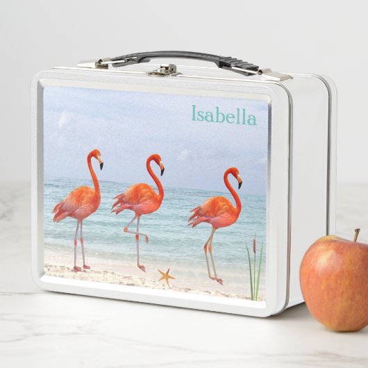 Rosa Flamingos am Strand Metall Brotdose (Beispiel)