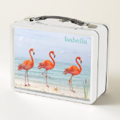 Rosa Flamingos am Strand Metall Brotdose (Rückseite)