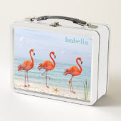 Rosa Flamingos am Strand Metall Brotdose (Vorderseite)