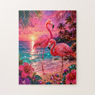 Rosa Flamingos auf einem glamourösen, juwelenfarbe Puzzle