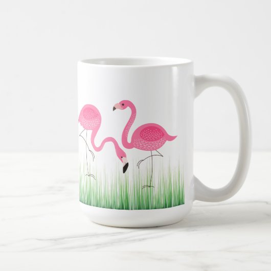 Rosa Flamingos auf grünem Gras Kaffeetasse (Rechts)