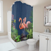 Rosa Flamingos auf klassisch blau und grün Duschvorhang (Beispiel)