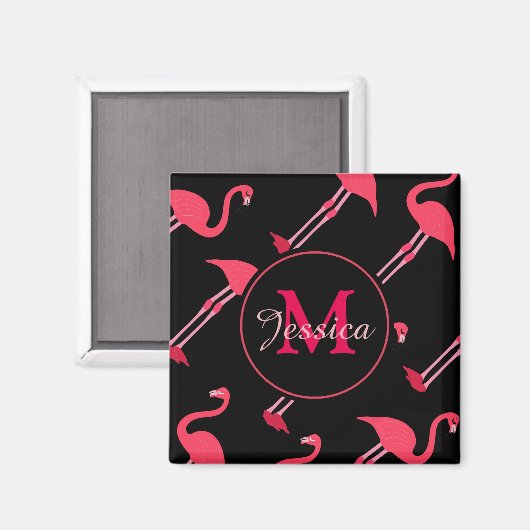Rosa Flamingos auf schwarz Magnet (Vorderseite/Rückseite)