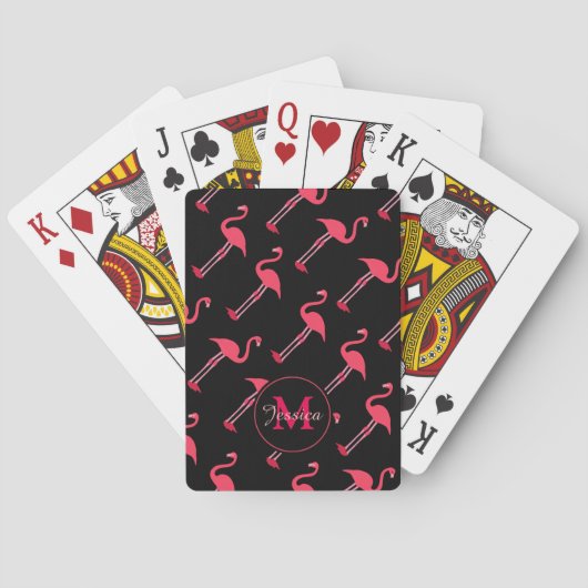 Rosa Flamingos auf schwarz Spielkarten (Rückseite)