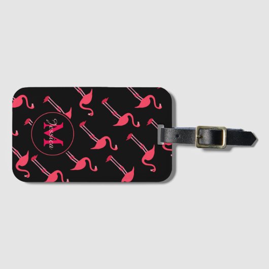 Rosa Flamingos auf Schwarzem Gepäckanhänger (Vorderseite (Horizontal))