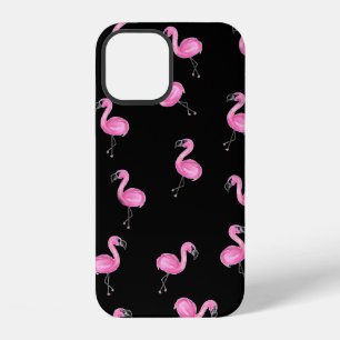 rosa Flamingos auf schwarzem Hintergrund iPhone 12 Hülle