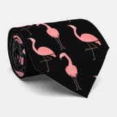 Rosa Flamingos auf schwarzem Neck Krawatte (Gerollt)