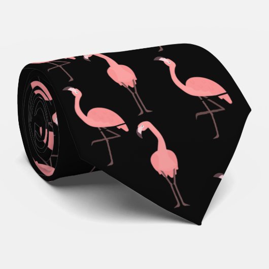 Rosa Flamingos auf schwarzem Neck Krawatte (Gerollt)