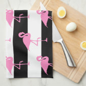Rosa Flamingos auf schwarzen und weißen Streifen Geschirrtuch (Viertel Falte)