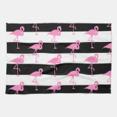 Rosa Flamingos auf schwarzen und weißen Streifen Geschirrtuch (Horizontal)