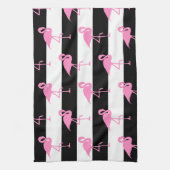 Rosa Flamingos auf schwarzen und weißen Streifen Geschirrtuch (Vertikal)