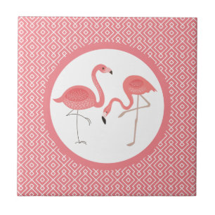 rosa Flamingos auf weißem und rosa geometrischem M Fliese