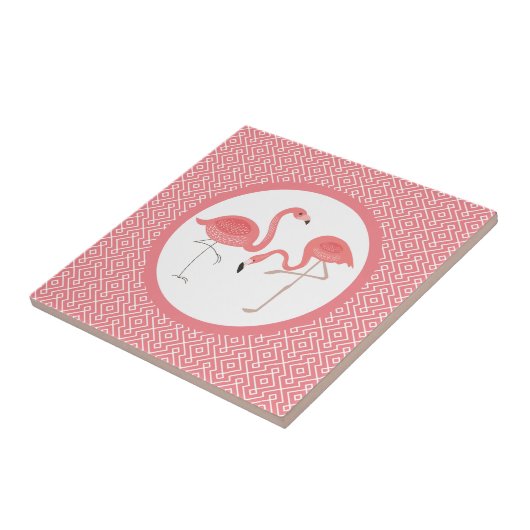 rosa Flamingos auf weißem und rosa geometrischem M Fliese (Seite)
