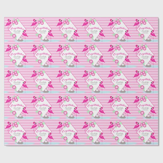 Rosa Flamingos Baby Dusche Muster Grafik Papier Geschenkpapier (Flach)