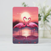 Rosa Flamingos bei Sonnenuntergang Dankeskarte (Stehend Vorderseite)