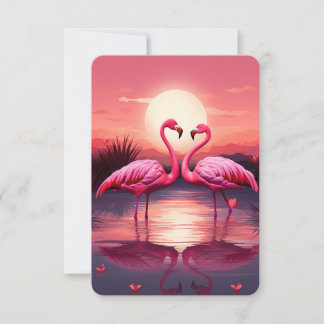Rosa Flamingos bei Sonnenuntergang Dankeskarte