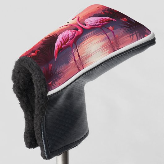 Rosa Flamingos bei Sonnenuntergang Golf Headcover (3/4 Vorderseite)
