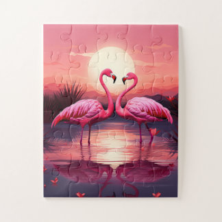 Rosa Flamingos bei Sonnenuntergang Puzzle