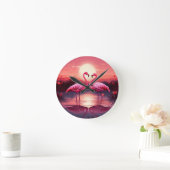 Rosa Flamingos bei Sonnenuntergang Runde Wanduhr (Zuhause)