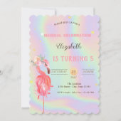 Rosa Flamingos-Blume, holografischer Geburtstag Einladung (Vorderseite)