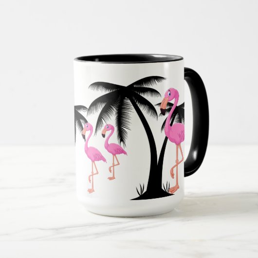 Rosa Flamingos, der durch schwarze Palme geht Tasse (VorderseiteRechts)