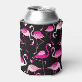 Rosa Flamingos, dunkles, nahtloses Muster. Dosenkühler (Kanne Vorderseite)