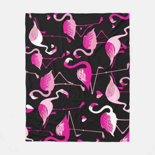 Rosa Flamingos, dunkles, nahtloses Muster. Fleecedecke (Vorderseite)