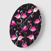 Rosa Flamingos, dunkles, nahtloses Muster. Große Wanduhr (Winkel)