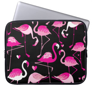 Rosa Flamingos, dunkles, nahtloses Muster. Laptopschutzhülle