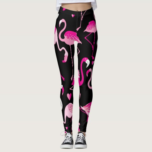 Rosa Flamingos, dunkles, nahtloses Muster. Leggings (Vorderseite)