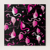 Rosa Flamingos, dunkles, nahtloses Muster. Puzzle (Horizontal)