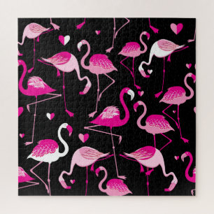 Rosa Flamingos, dunkles, nahtloses Muster. Puzzle