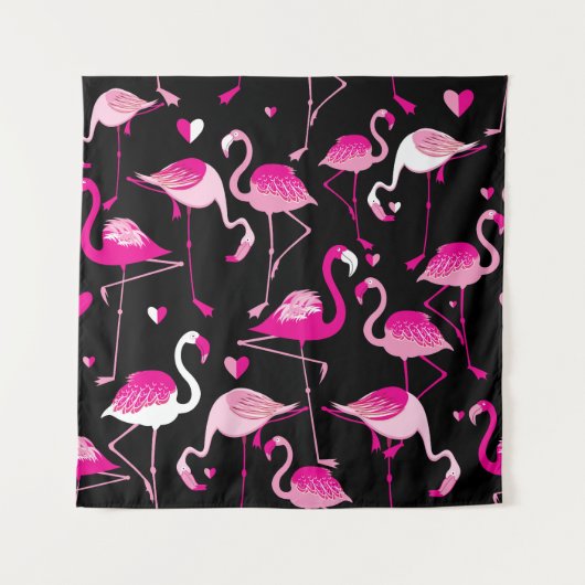 Rosa Flamingos, dunkles, nahtloses Muster. Wandteppich (Vorderseite)
