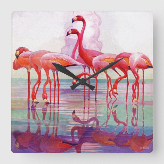Rosa Flamingos durch Francis-Lee Jacques Quadratische Wanduhr (Vorderseite)