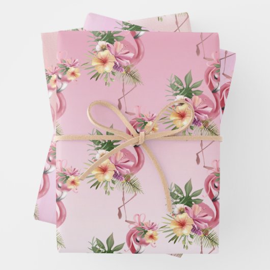 Rosa Flamingos Exotische Blume Geschenkpapier Set (Beispiel)