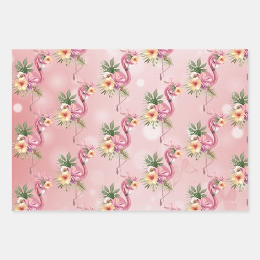 Rosa Flamingos Exotische Blume Geschenkpapier Set (Vorderseite 3)