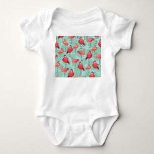 Rosa Flamingos: Exotisches Nahtloses Muster. Baby Strampler