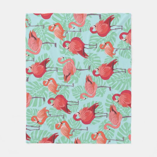 Rosa Flamingos: Exotisches Nahtloses Muster. Fleecedecke (Vorderseite)