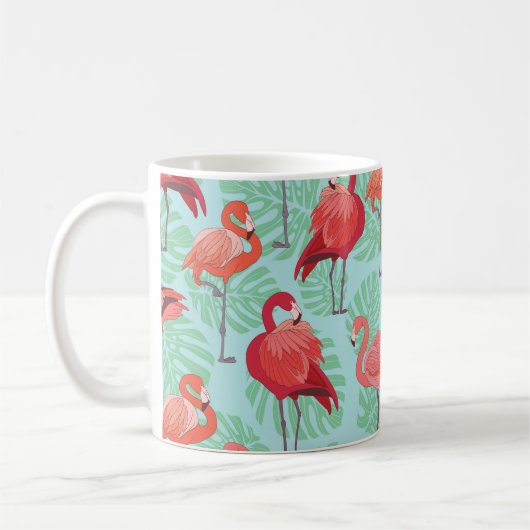 Rosa Flamingos: Exotisches Nahtloses Muster. Kaffeetasse (Links)