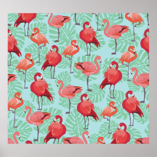 Rosa Flamingos: Exotisches Nahtloses Muster. Poster (Vorne)
