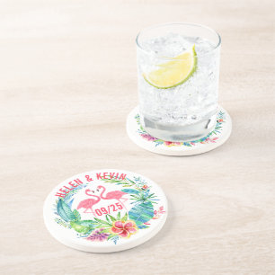 Rosa Flamingos farbenfrohe tropische Blume Kranz Untersetzer