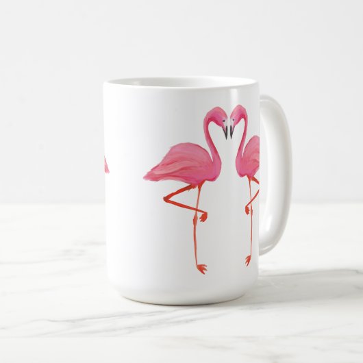 Rosa Flamingos FLAMINGO HERZ Tropischer Urlaub rv Kaffeetasse (VorderseiteRechts)