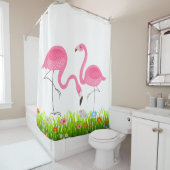 Rosa Flamingos & Frühlingsgras & Blume Duschvorhang (Beispiel)