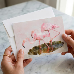 Rosa Flamingos Gesellschaft in Aquarellkunst Mitteilungskarte