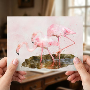 Rosa Flamingos Gesellschaft in Aquarellkunst Postkarte
